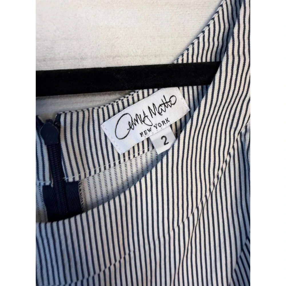 Amy Matto New York Womens Pinstripe Sleeveless Sheath Dress Blue White Size 2 - Picture 3 of 6